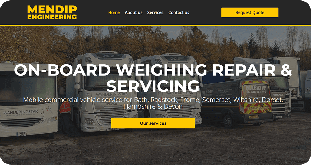 Mendip Engineering website showing its commercial vehicle services